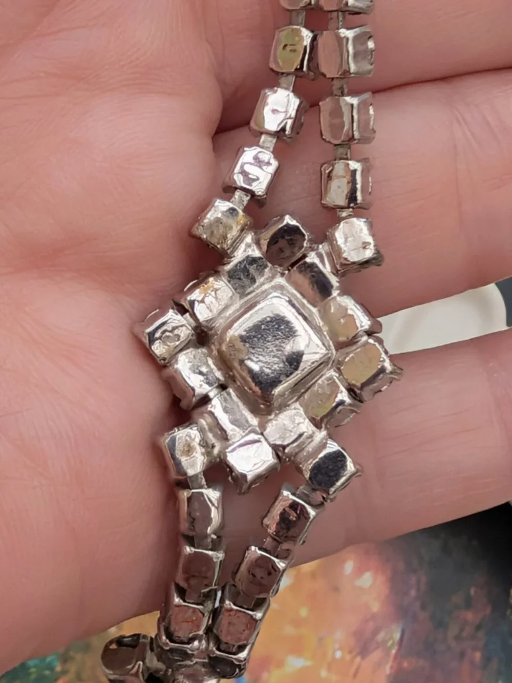 1930's - 1940's Art Deco Style Icy Blue Rhinestone Choker Necklace